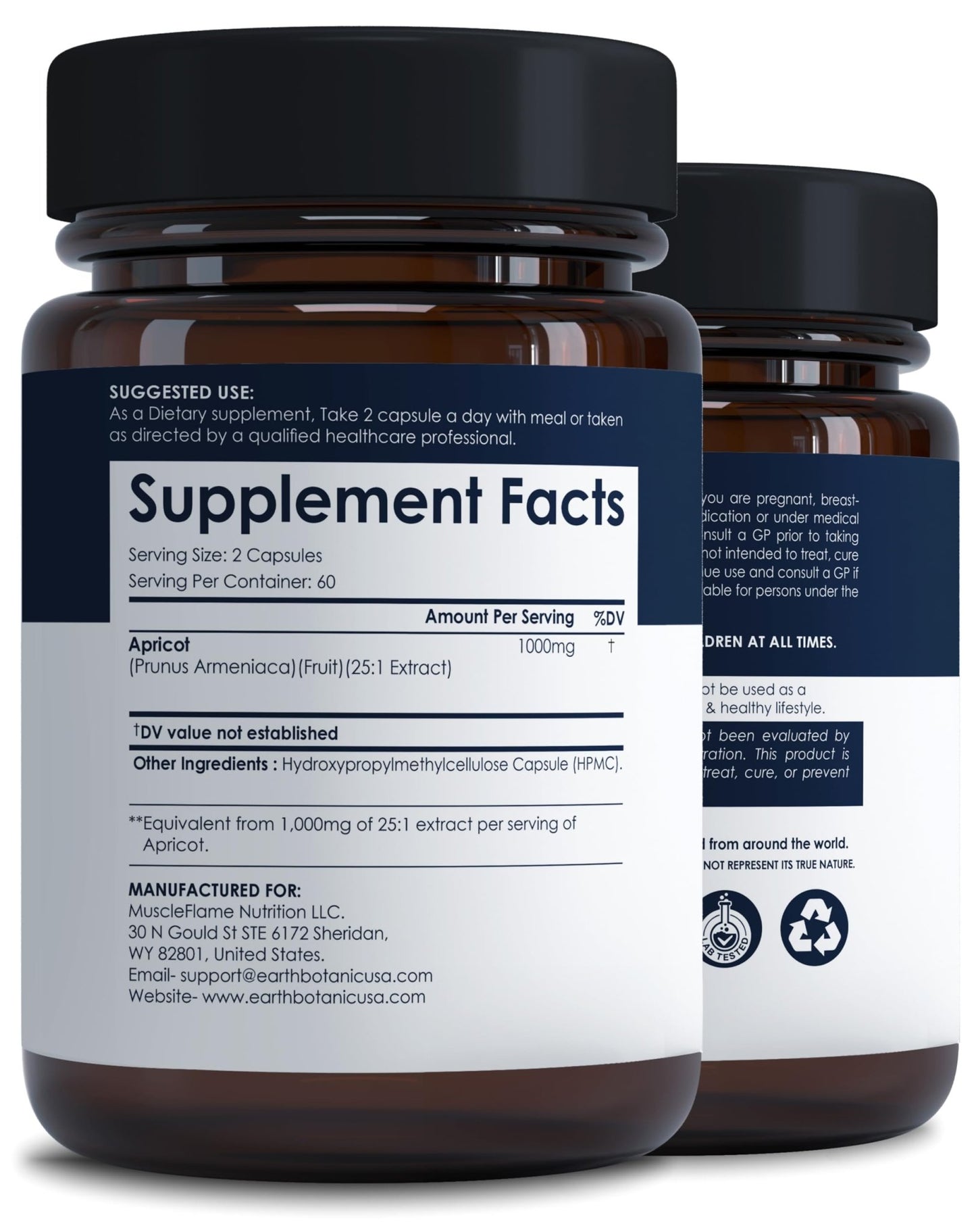 Earth BOTANIC Organic Apricot Extract, 1000 mg 120 Veggie Capsules (Vegan, Non-GMO) Herbal Supplements - dailyvitalstore
