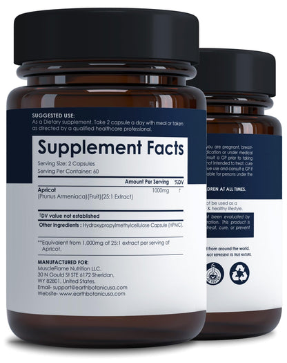 Earth BOTANIC Organic Apricot Extract, 1000 mg 120 Veggie Capsules (Vegan, Non-GMO) Herbal Supplements - dailyvitalstore