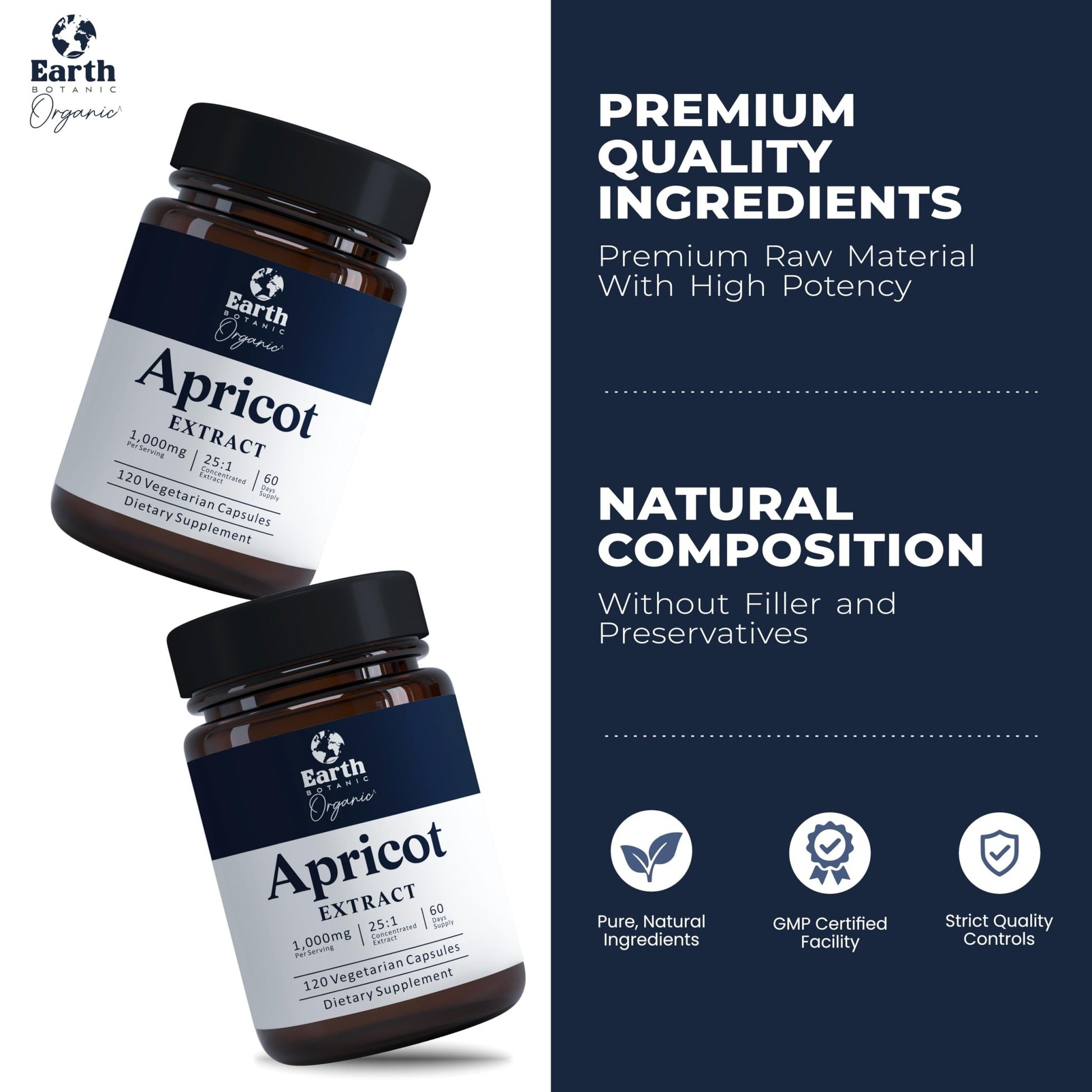 Earth BOTANIC Organic Apricot Extract, 1000 mg 120 Veggie Capsules (Vegan, Non-GMO) Herbal Supplements - dailyvitalstore