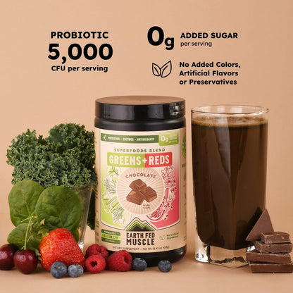 Earth Fed Muscle Chocolate Greens & Reds Superfood Blend - dailyvitalstore