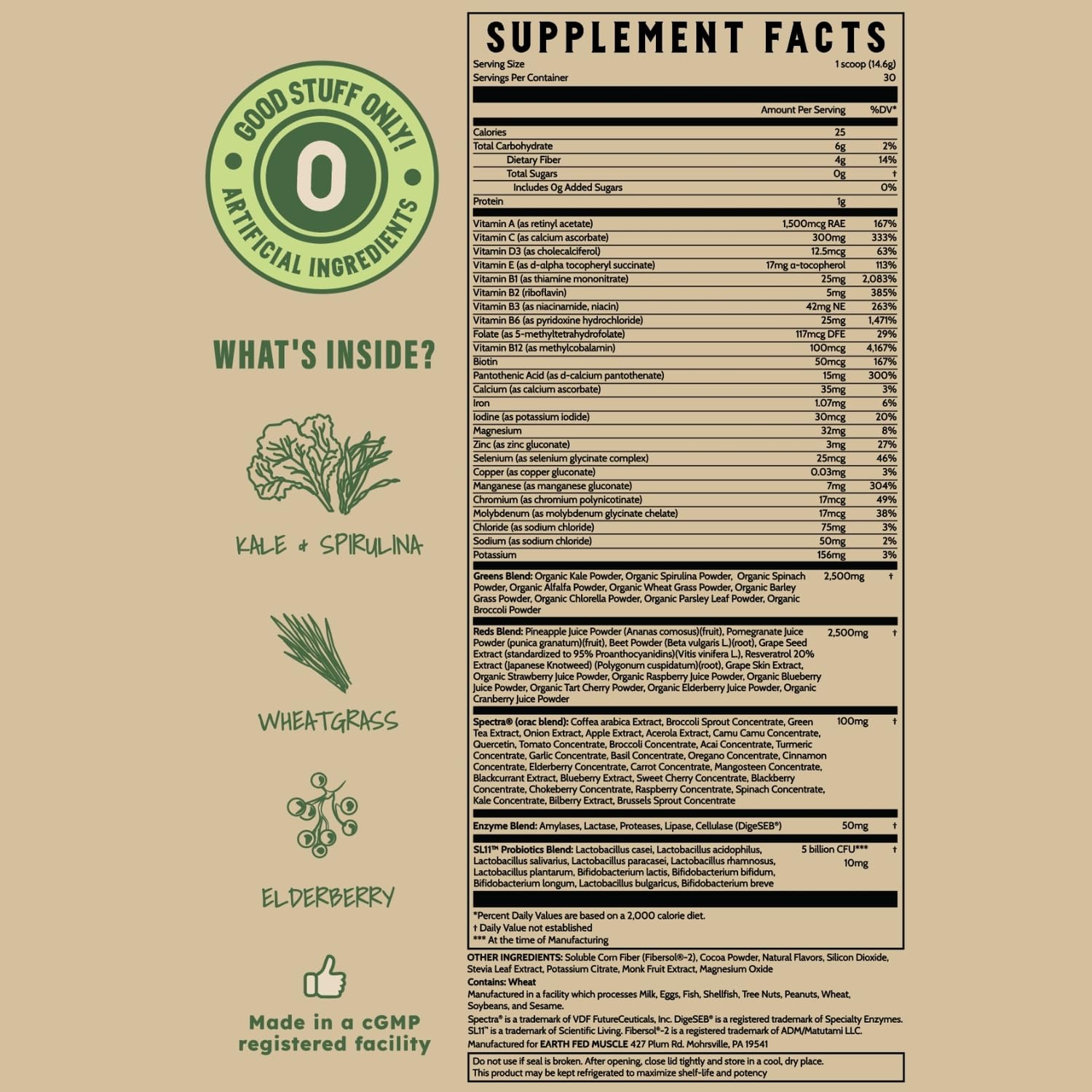 Earth Fed Muscle Chocolate Greens & Reds Superfood Blend - dailyvitalstore