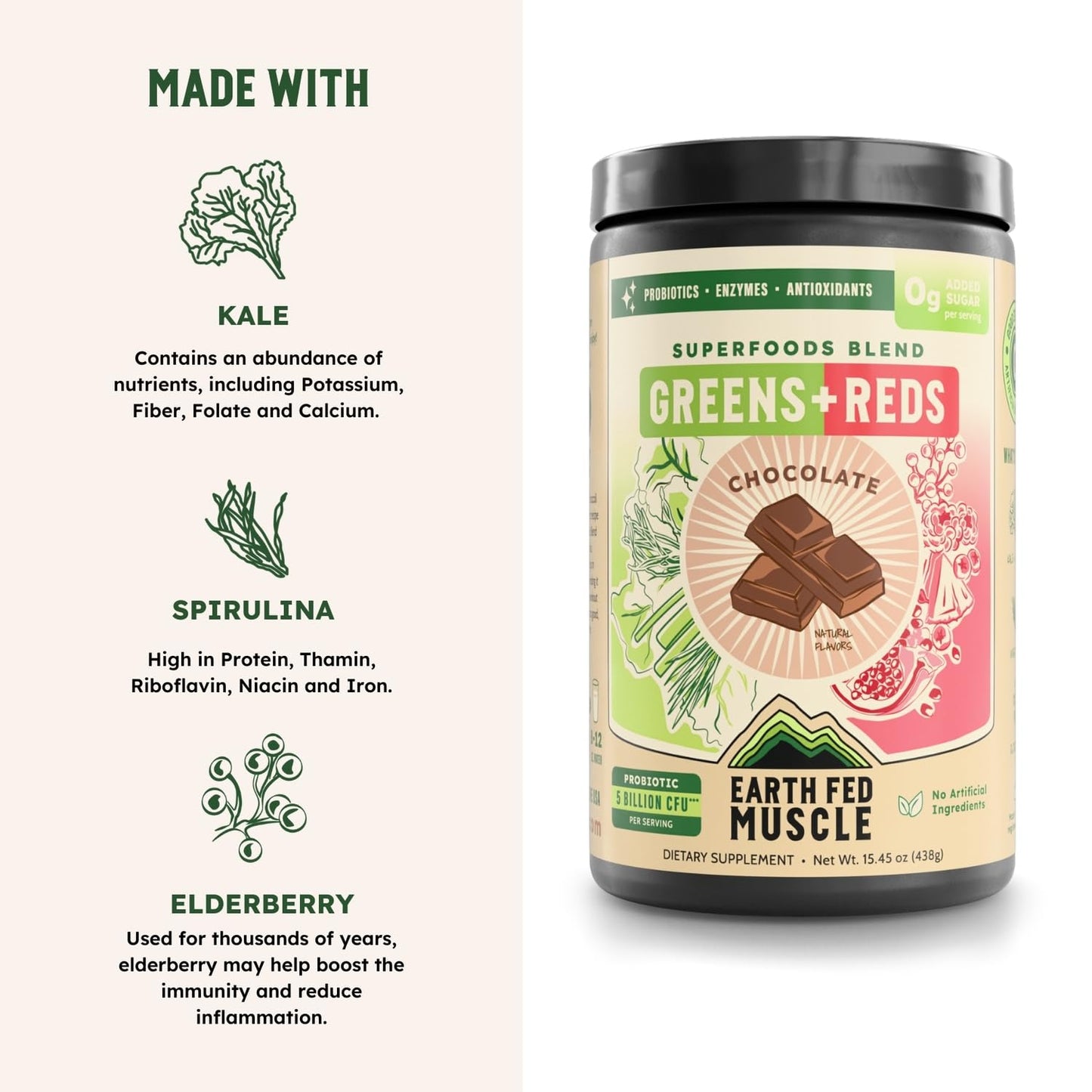 Earth Fed Muscle Chocolate Greens & Reds Superfood Blend - dailyvitalstore
