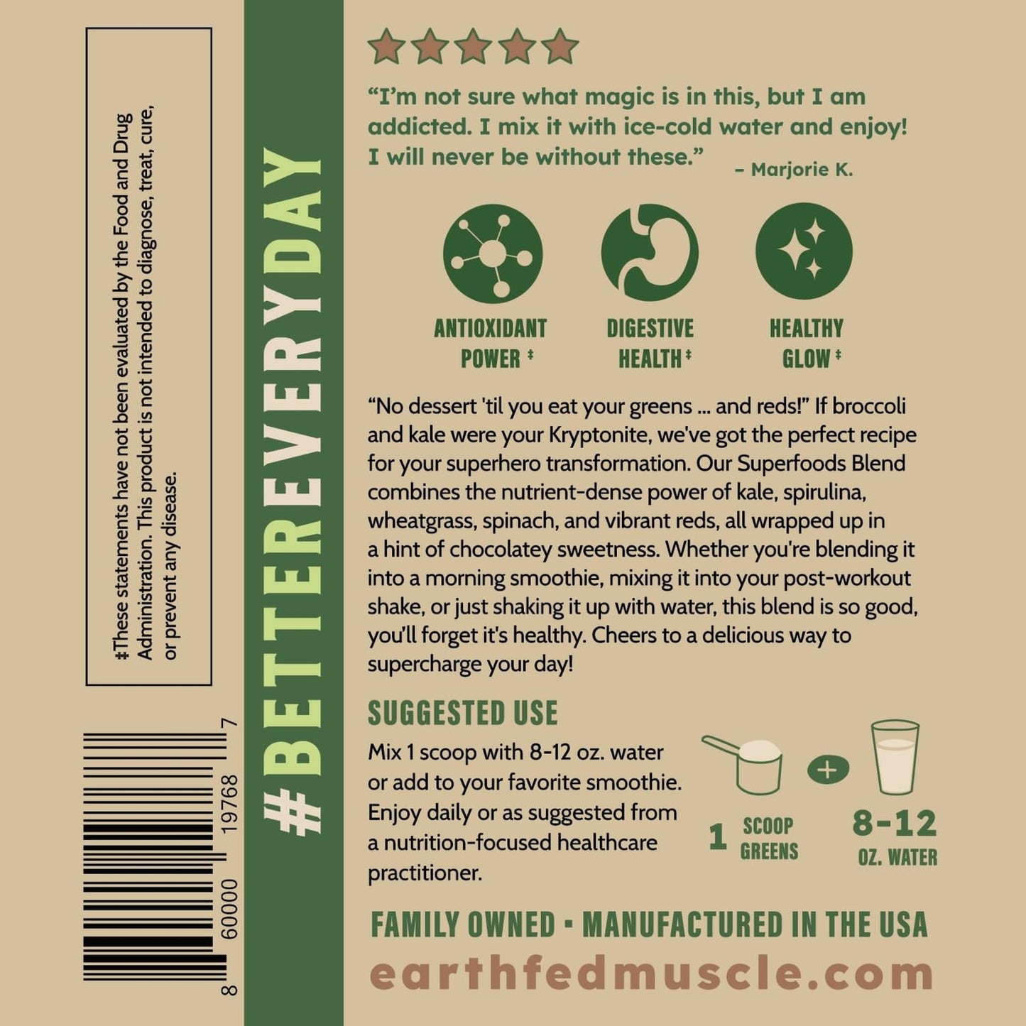 Earth Fed Muscle Chocolate Greens & Reds Superfood Blend - dailyvitalstore