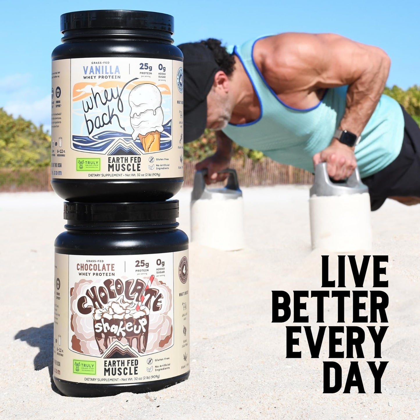 Earth Fed Muscle Whey Back Irish Grass Fed Whey Protein Isolate, Third-Party Certified. 25g Protein, Vanilla - Non-GMO, Hormone Free, Soy Free, Gluten Free - 2 LB, 29 Servings - dailyvitalstore