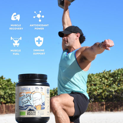 Earth Fed Muscle Whey Back Irish Grass Fed Whey Protein Isolate, Third-Party Certified. 25g Protein, Vanilla - Non-GMO, Hormone Free, Soy Free, Gluten Free - 2 LB, 29 Servings - dailyvitalstore