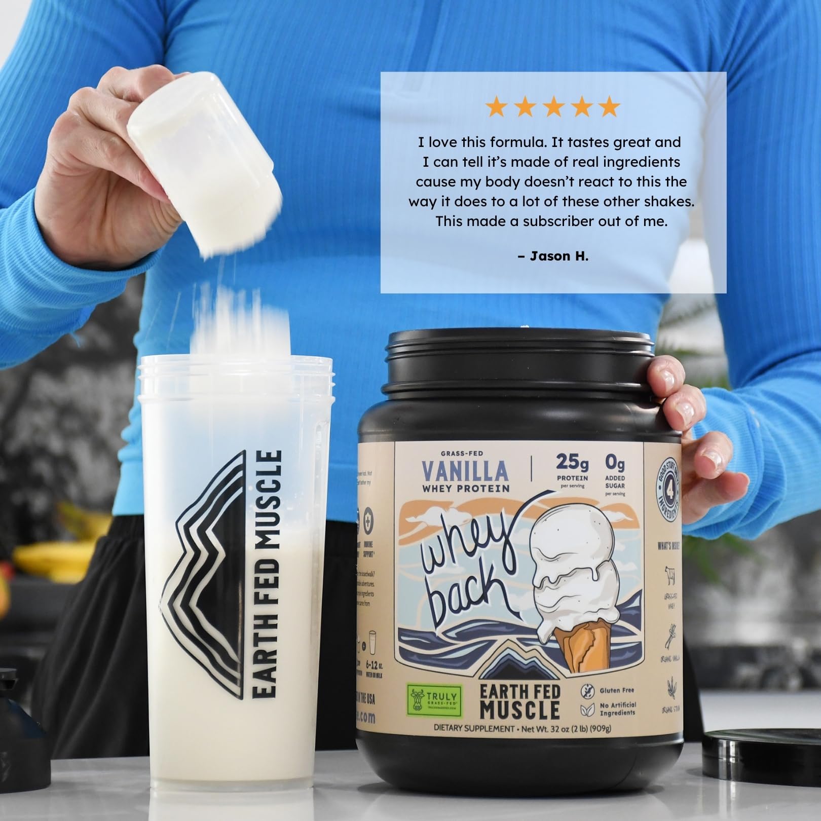 Earth Fed Muscle Whey Back Irish Grass Fed Whey Protein Isolate, Third-Party Certified. 25g Protein, Vanilla - Non-GMO, Hormone Free, Soy Free, Gluten Free - 2 LB, 29 Servings - dailyvitalstore
