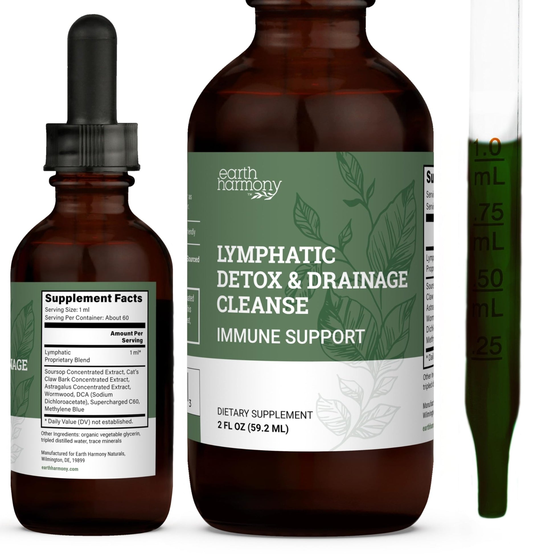 Earth Harmony Lymphatic Drainage Drops, Lymph Detox - Supplement with Soursop, Cat's Claw Bark, Astragalus, Wormwood, Lymph Node Detox, Lymphatic Support Cleanse (2 Oz) - dailyvitalstore