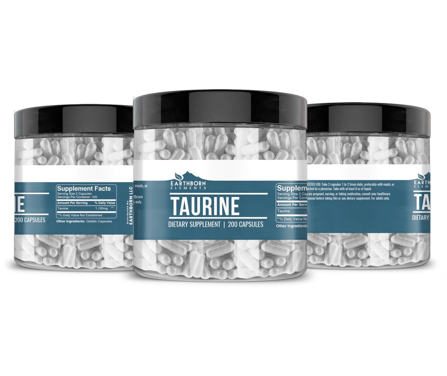 Earthborn Elements Taurine, 200 Capsules, Pure & Undiluted, No Additives - dailyvitalstore