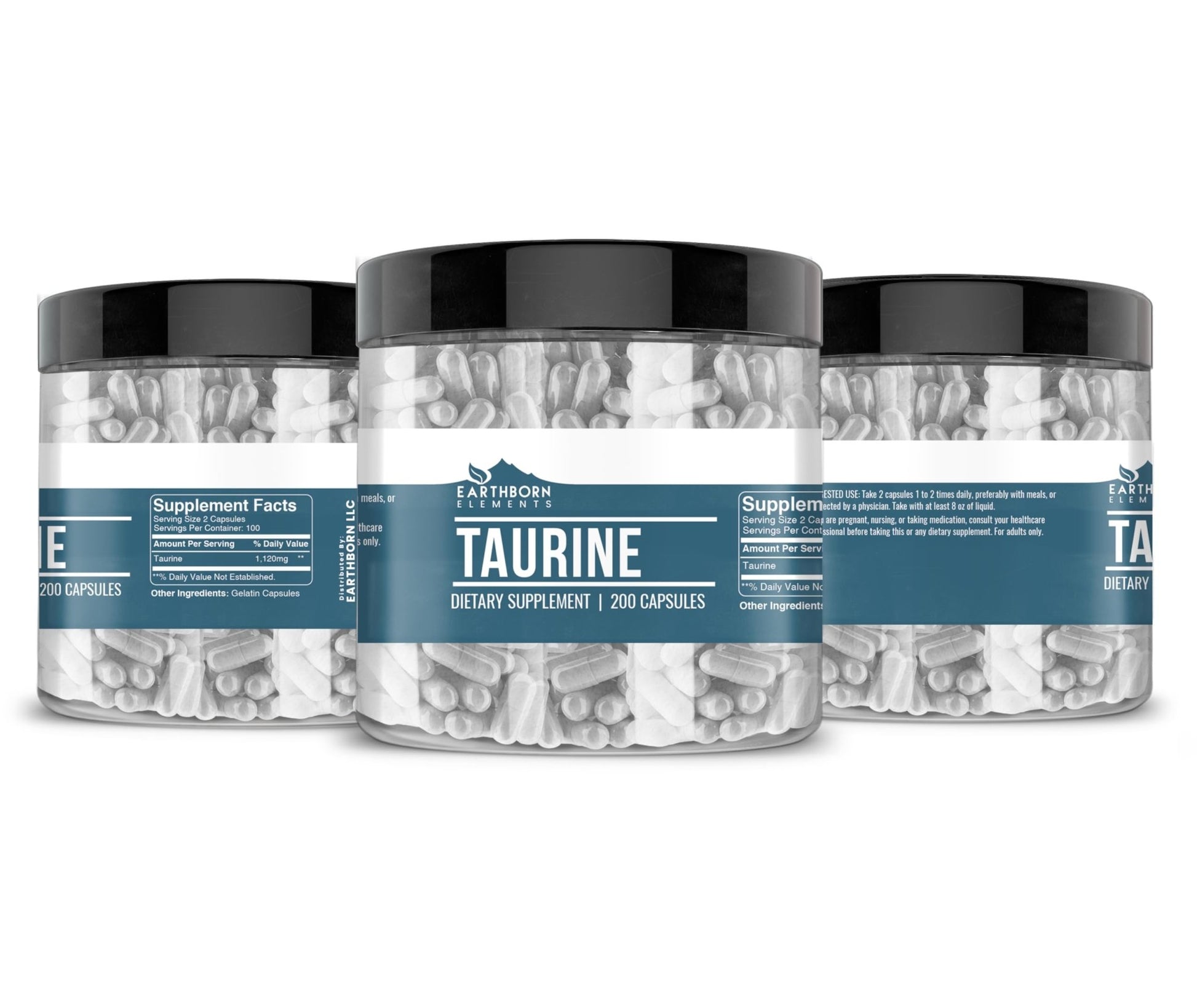 Earthborn Elements Taurine, 200 Capsules, Pure & Undiluted, No Additives - dailyvitalstore