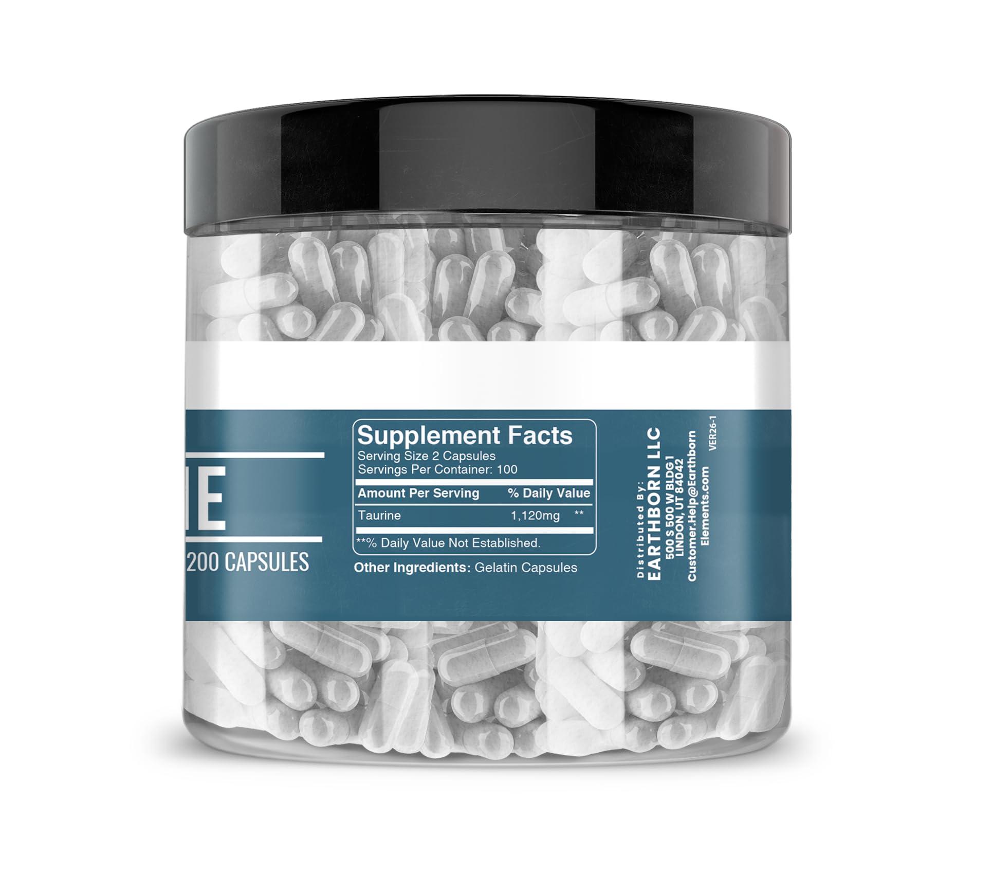 Earthborn Elements Taurine, 200 Capsules, Pure & Undiluted, No Additives - dailyvitalstore