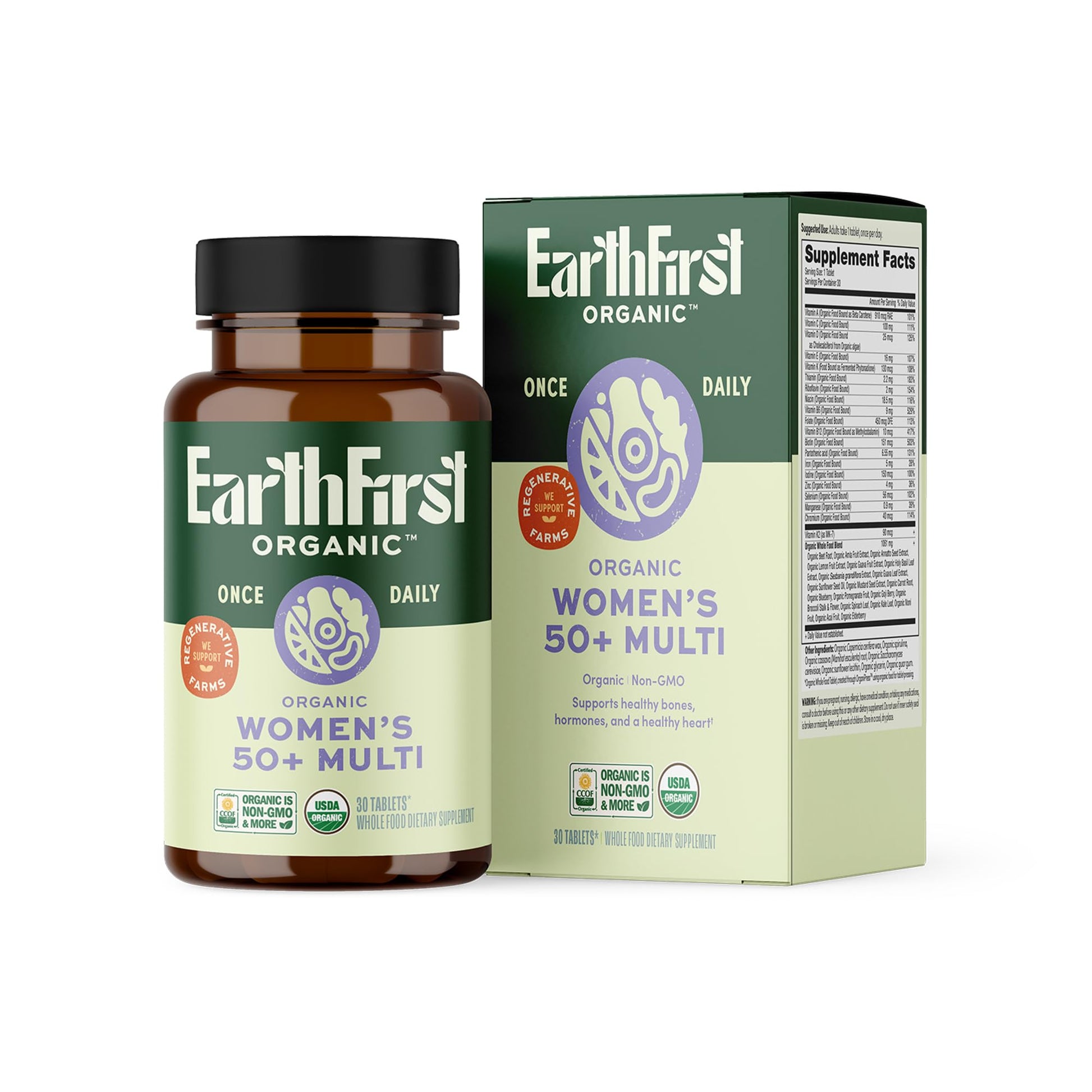 EarthFirst Organic Women's & Men's 50+ Once Daily Multi Bundle,19 Vitamins from Herbs & Superfoods, 30 Count - dailyvitalstore