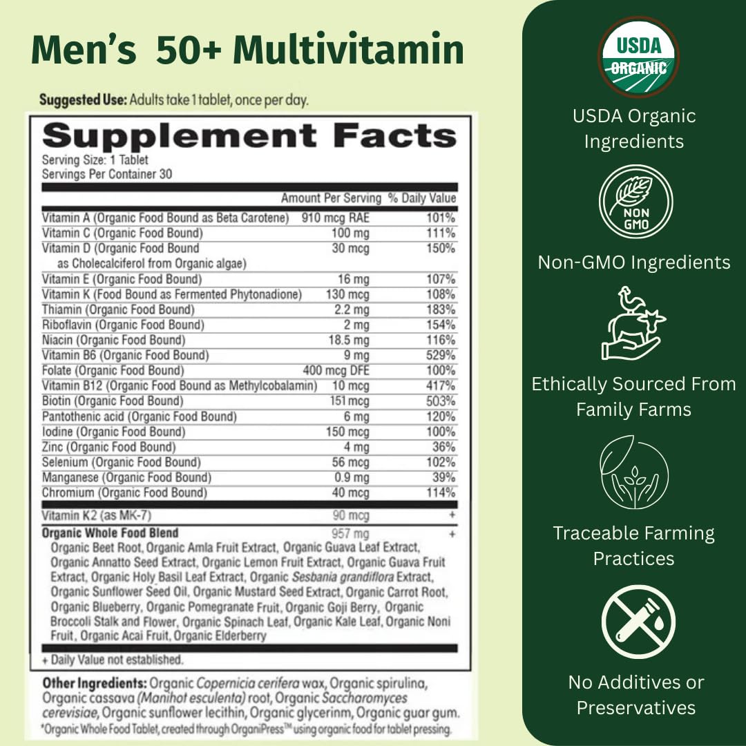 EarthFirst Organic Women's & Men's 50+ Once Daily Multi Bundle,19 Vitamins from Herbs & Superfoods, 30 Count - dailyvitalstore