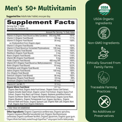 EarthFirst Organic Women's & Men's 50+ Once Daily Multi Bundle,19 Vitamins from Herbs & Superfoods, 30 Count - dailyvitalstore