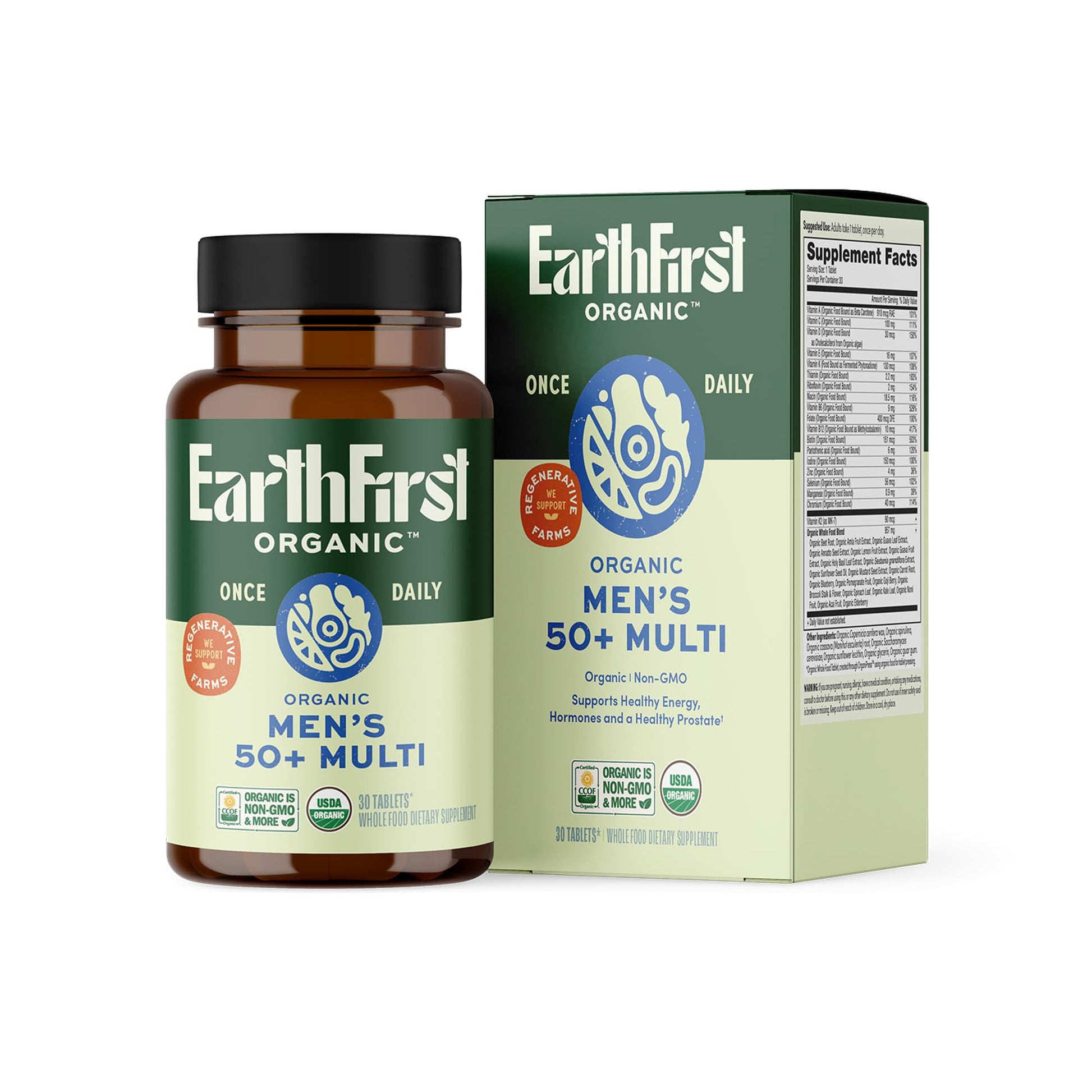 EarthFirst Organic Women's & Men's 50+ Once Daily Multi Bundle,19 Vitamins from Herbs & Superfoods, 30 Count - dailyvitalstore