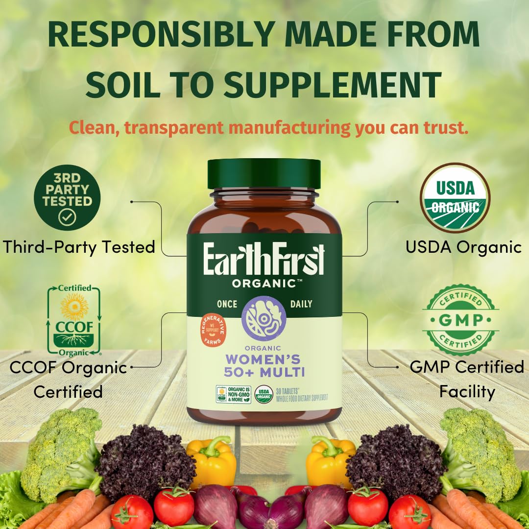 EarthFirst Organic Women's & Men's 50+ Once Daily Multi Bundle,19 Vitamins from Herbs & Superfoods, 30 Count - dailyvitalstore