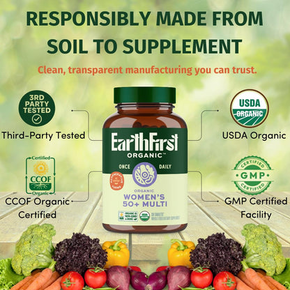 EarthFirst Organic Women's & Men's 50+ Once Daily Multi Bundle,19 Vitamins from Herbs & Superfoods, 30 Count - dailyvitalstore