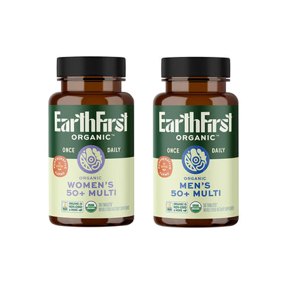 EarthFirst Organic Women's & Men's 50+ Once Daily Multi Bundle,19 Vitamins from Herbs & Superfoods, 30 Count - dailyvitalstore