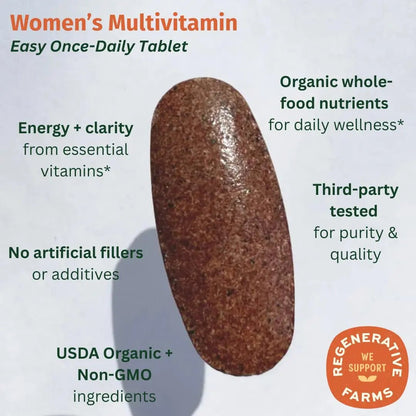 EarthFirst Organic Women’s Multi Once Daily, Women's Multivitamin, Iron, Vitamin B12 & More, 19 Vitamins from Herbs & Superfoods, 30 Count - dailyvitalstore