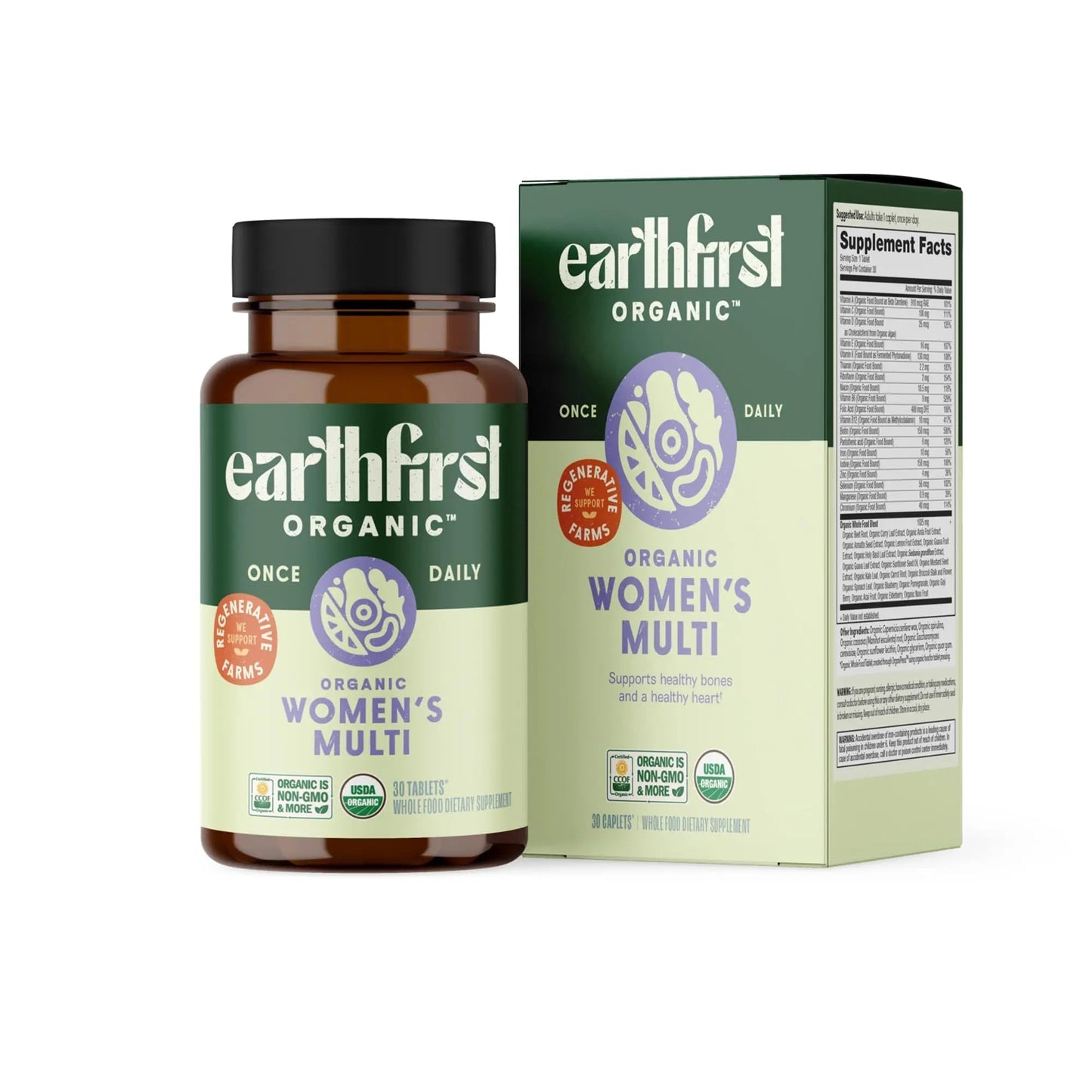 EarthFirst Organic Women’s Multi Once Daily, Women's Multivitamin, Iron, Vitamin B12 & More, 19 Vitamins from Herbs & Superfoods, 30 Count - dailyvitalstore