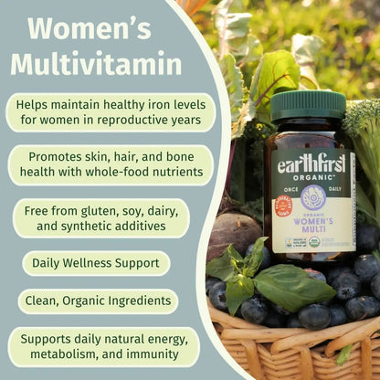 EarthFirst Organic Women’s Multi Once Daily, Women's Multivitamin, Iron, Vitamin B12 & More, 19 Vitamins from Herbs & Superfoods, 30 Count - dailyvitalstore