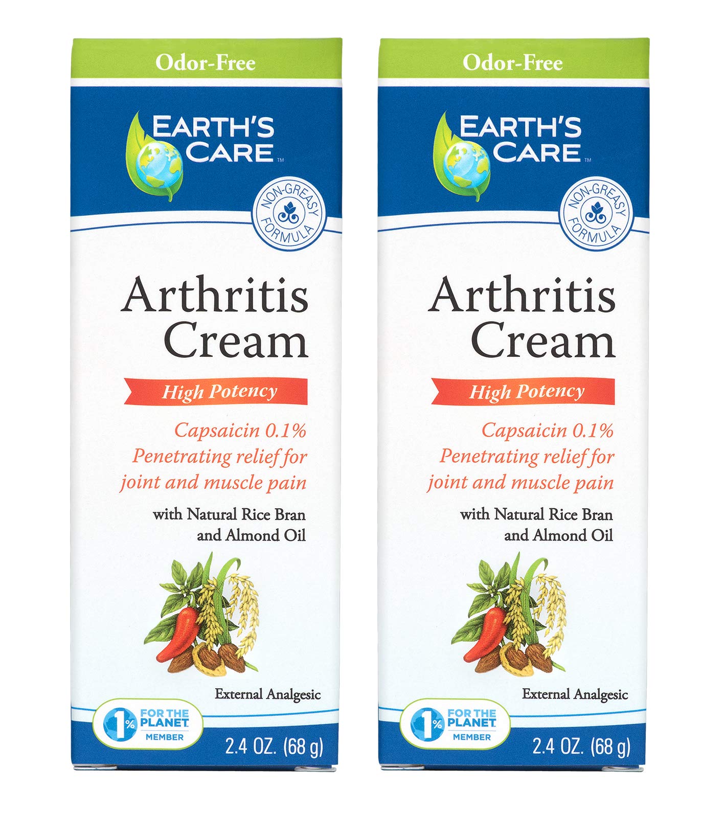 Earth's Care Arthritis Cream - Joint Cream with Natural Capsaicin - Topical Analgesic 2.4 OZ (Pack of 2) - dailyvitalstore
