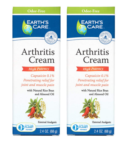 Earth's Care Arthritis Cream - Joint Cream with Natural Capsaicin - Topical Analgesic 2.4 OZ (Pack of 2) - dailyvitalstore