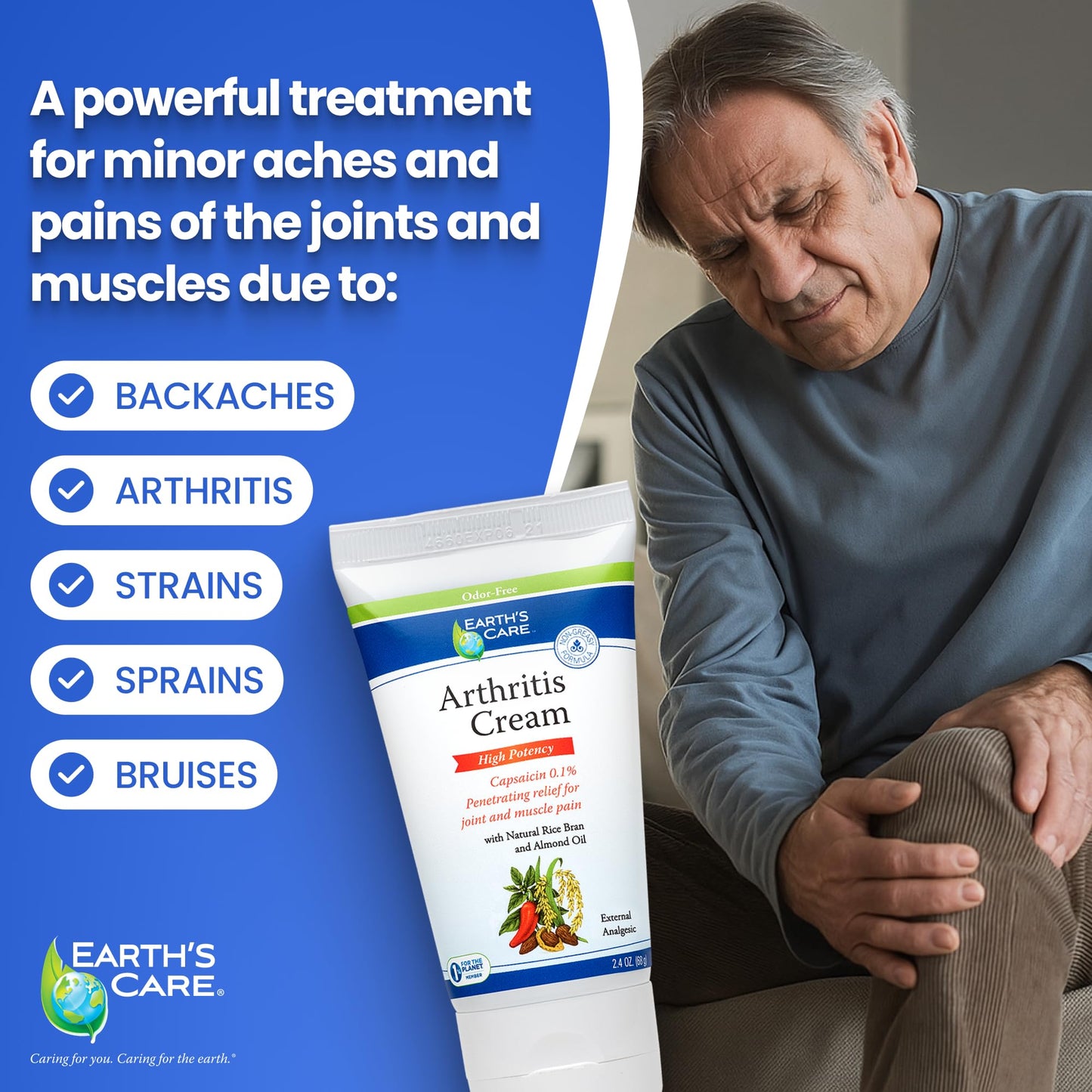 Earth's Care Arthritis Cream - Joint Cream with Natural Capsaicin - Topical Analgesic 2.4 OZ (Pack of 2) - dailyvitalstore
