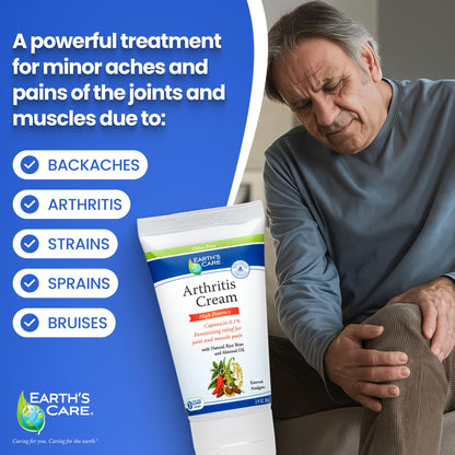 Earth's Care Arthritis Cream - Joint Cream with Natural Capsaicin - Topical Analgesic 2.4 OZ (Pack of 2) - dailyvitalstore