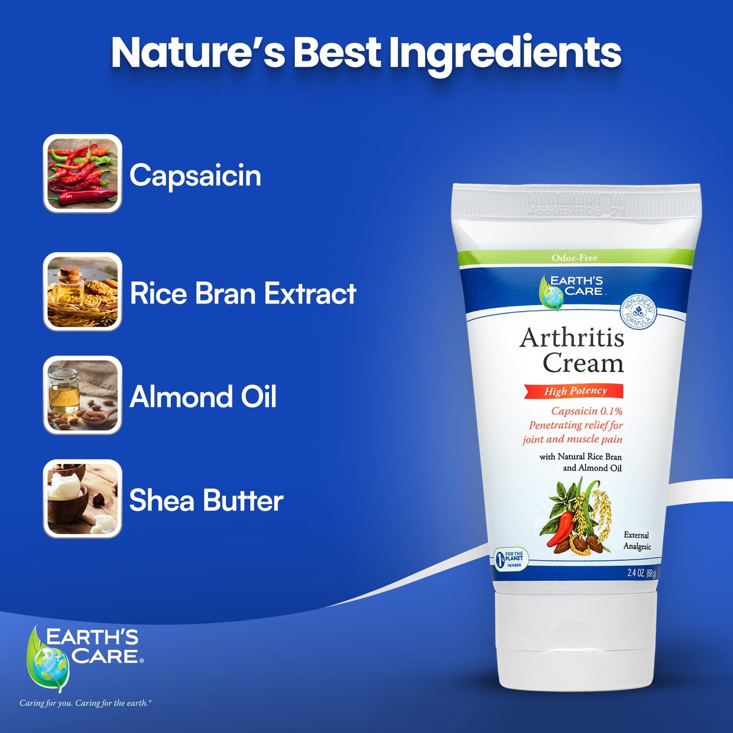 Earth's Care Arthritis Cream - Joint Cream with Natural Capsaicin - Topical Analgesic 2.4 OZ (Pack of 2) - dailyvitalstore