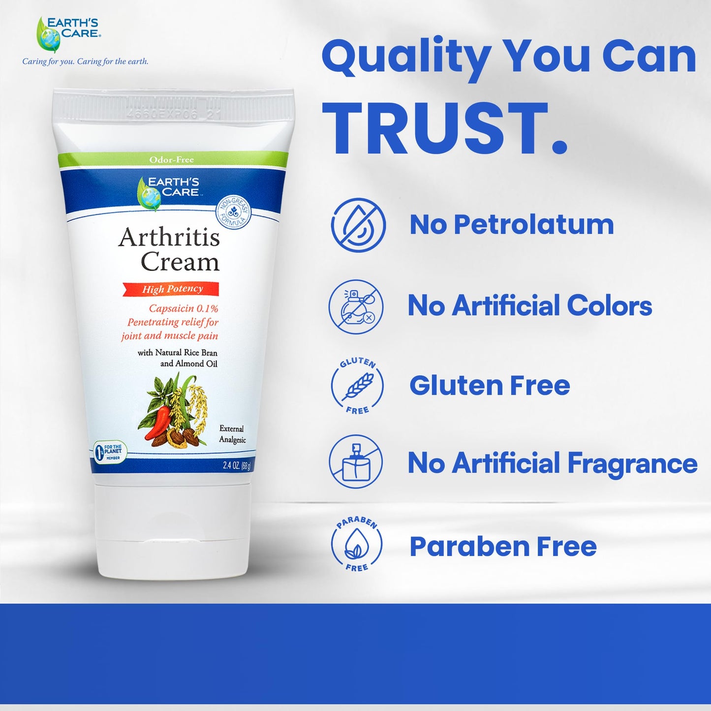 Earth's Care Arthritis Cream - Joint Cream with Natural Capsaicin - Topical Analgesic 2.4 OZ (Pack of 2) - dailyvitalstore