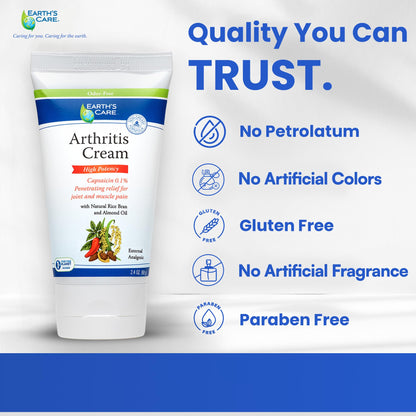 Earth's Care Arthritis Cream - Joint Cream with Natural Capsaicin - Topical Analgesic 2.4 OZ (Pack of 2) - dailyvitalstore
