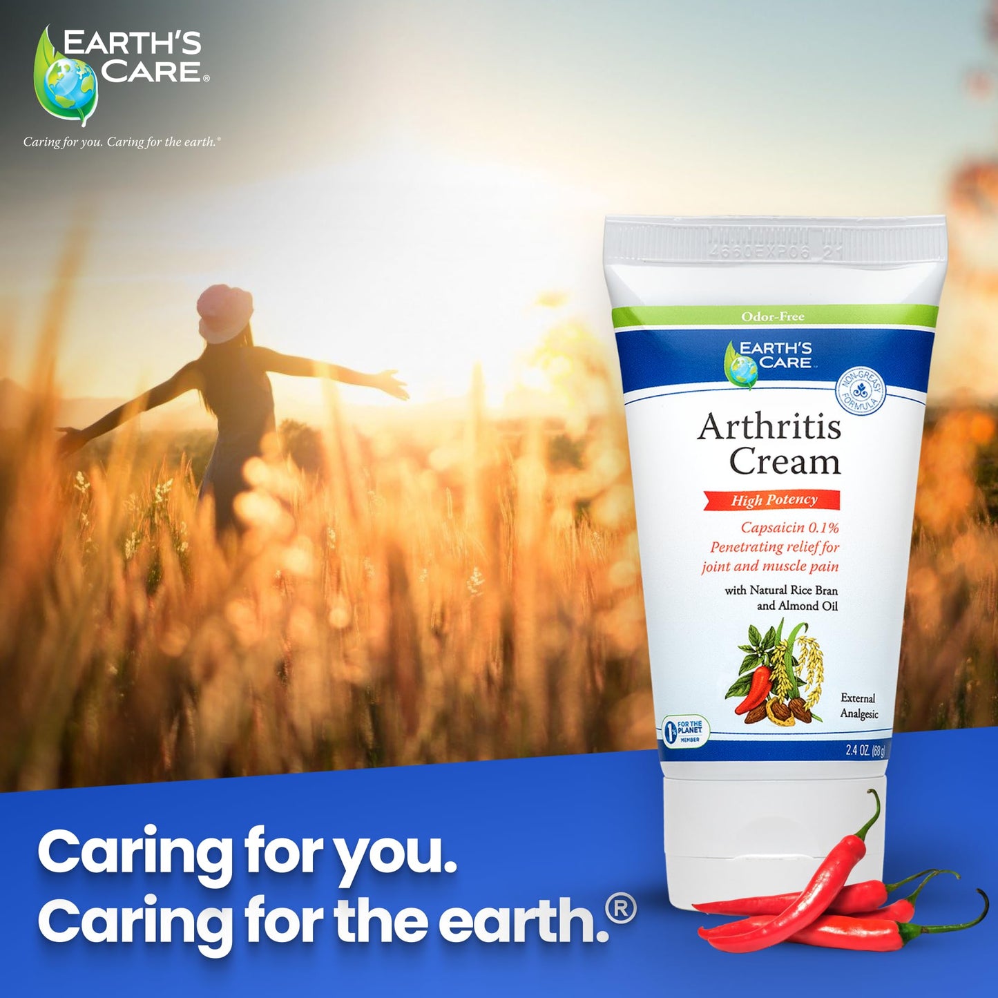 Earth's Care Arthritis Cream - Joint Cream with Natural Capsaicin - Topical Analgesic 2.4 OZ (Pack of 2) - dailyvitalstore