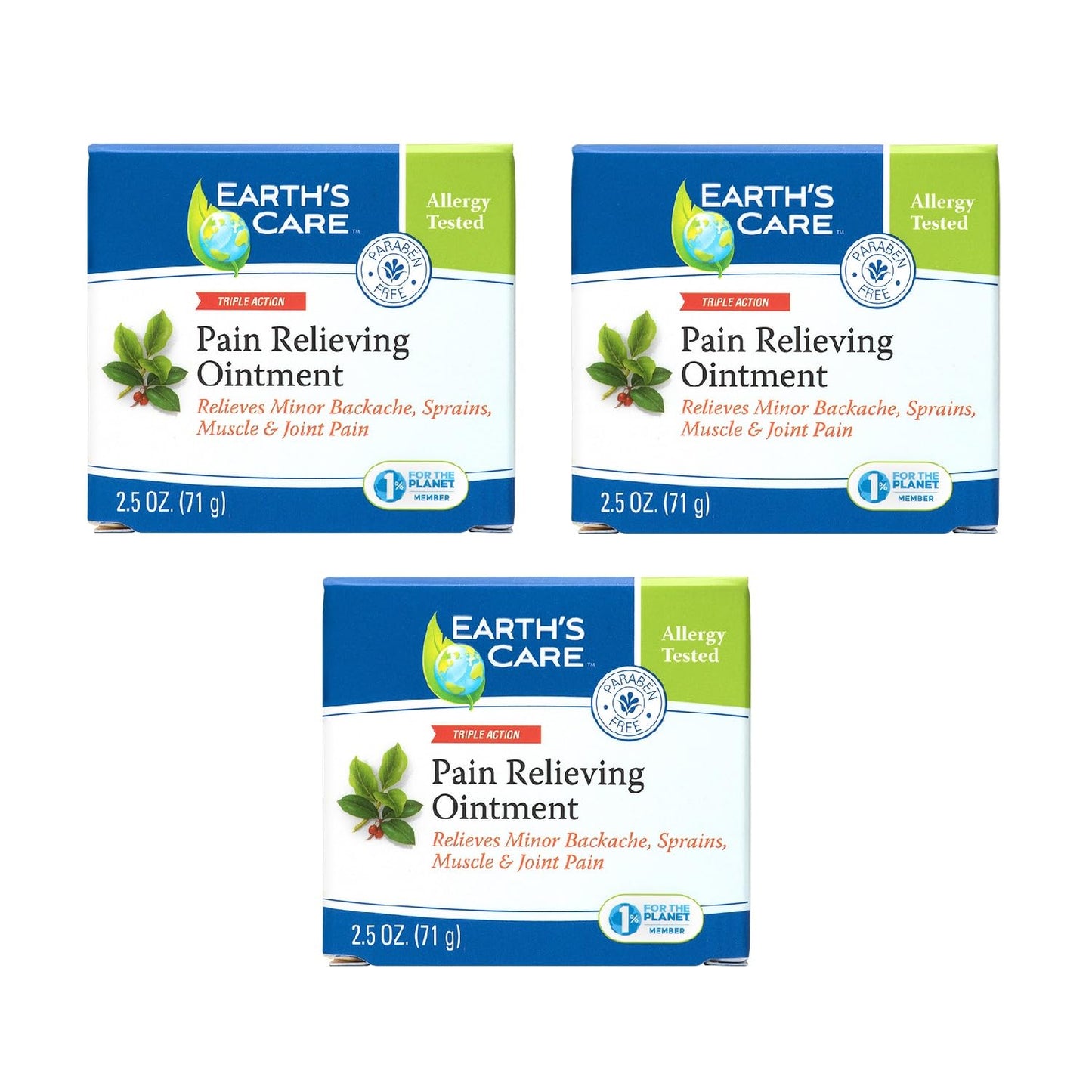 Earth's Care Pain Relieving Ointment - Triple Action Muscle and Joint Pain Relief Cream - Topical Analgesic 2.5 oz (3 Jars) - dailyvitalstore