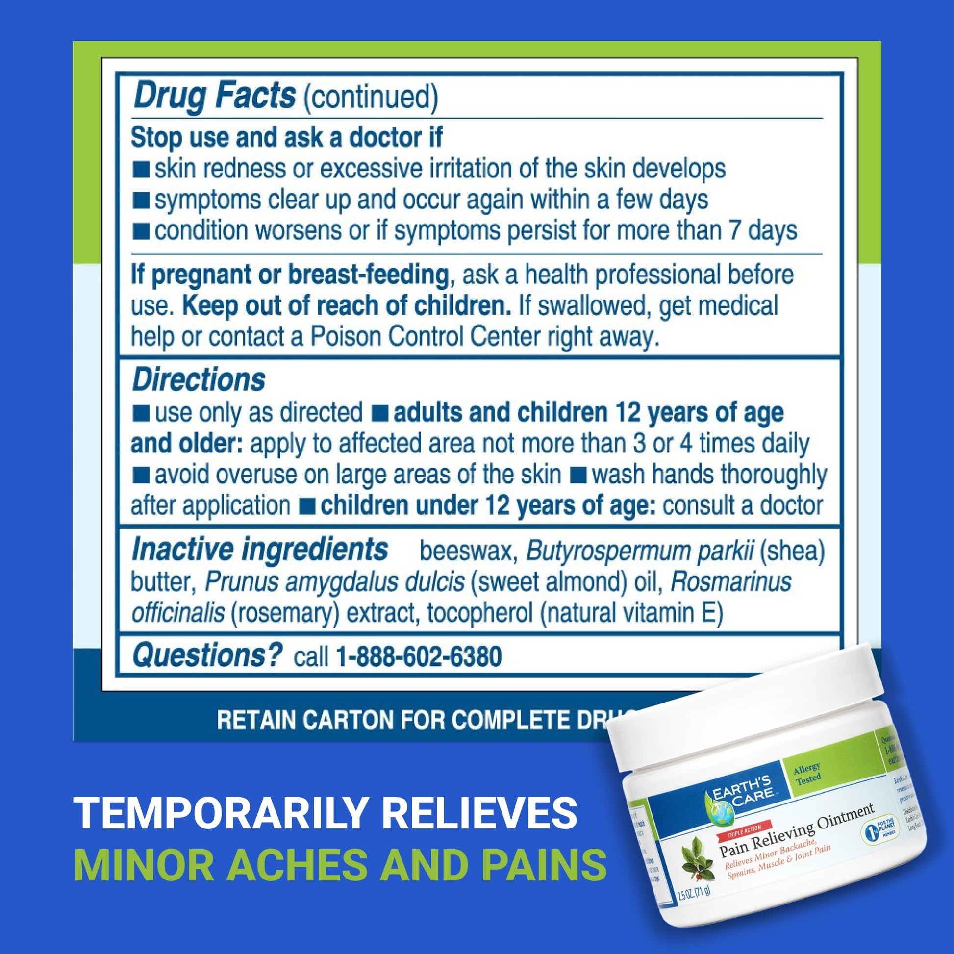 Earth's Care Triple Action Pain Relieving Ointment, No Parabens, Colors or Fragrances, Allergy-Tested 2.5 OZ. (2 Jars) - dailyvitalstore