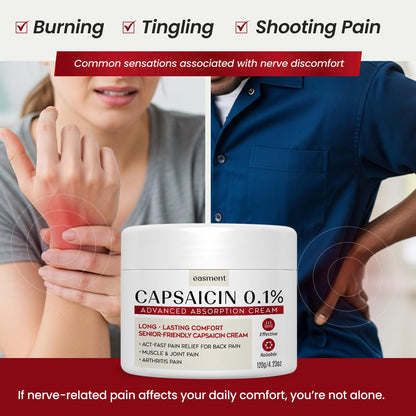 Easment Capsaicin Pain Relief Cream – Topical Arthritis & Muscle Pain Relief for Joint, Nerve & Back Pain – Medicated Pain Cream with Capsaicin 0.1% – Arnica, Aloe & Chamomile, 4.23 Fl Oz - dailyvitalstore