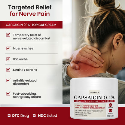 Easment Capsaicin Pain Relief Cream – Topical Arthritis & Muscle Pain Relief for Joint, Nerve & Back Pain – Medicated Pain Cream with Capsaicin 0.1% – Arnica, Aloe & Chamomile, 4.23 Fl Oz - dailyvitalstore