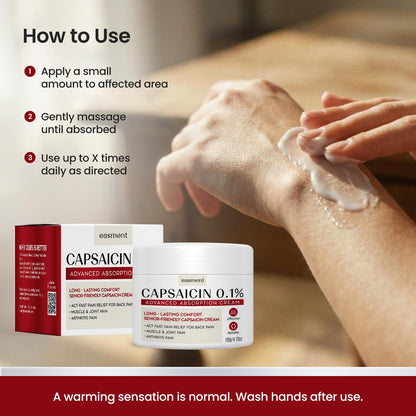 Easment Capsaicin Pain Relief Cream – Topical Arthritis & Muscle Pain Relief for Joint, Nerve & Back Pain – Medicated Pain Cream with Capsaicin 0.1% – Arnica, Aloe & Chamomile, 4.23 Fl Oz - dailyvitalstore