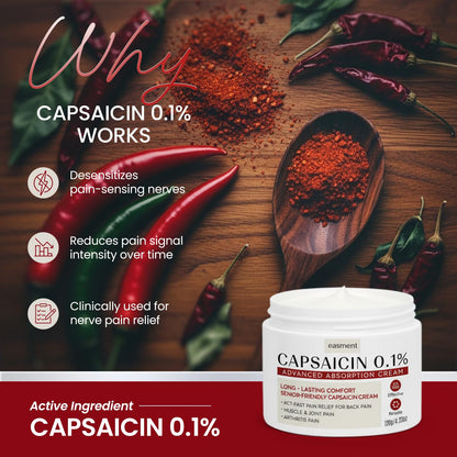 Easment Capsaicin Pain Relief Cream – Topical Arthritis & Muscle Pain Relief for Joint, Nerve & Back Pain – Medicated Pain Cream with Capsaicin 0.1% – Arnica, Aloe & Chamomile, 4.23 Fl Oz - dailyvitalstore