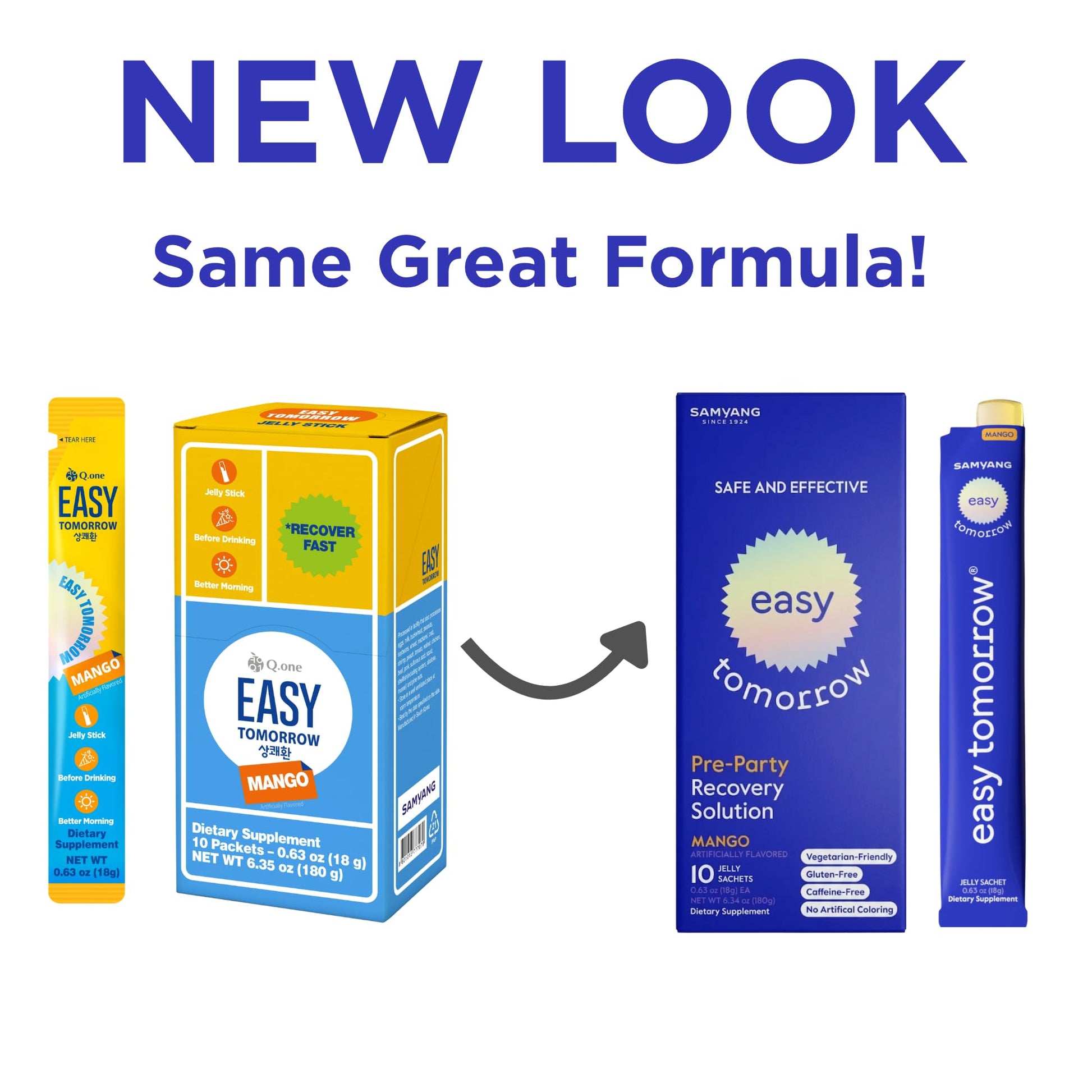EASY TOMORROW - Natural Energy & Morning Vitality Jelly Stick - Daily Korean Skin Health Supplement & After Drinking Support with DHM & Glutathione - K-Beauty Inspired (Mango Flavor, 10 Sticks) - dailyvitalstore