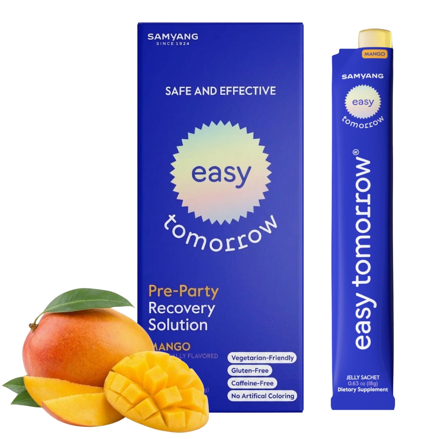 EASY TOMORROW - Natural Energy & Morning Vitality Jelly Stick - Daily Korean Skin Health Supplement & After Drinking Support with DHM & Glutathione - K-Beauty Inspired (Mango Flavor, 10 Sticks) - dailyvitalstore