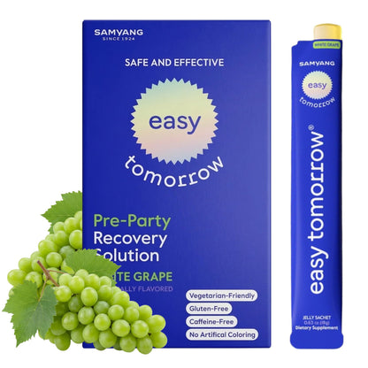 EASY TOMORROW - Natural Energy & Morning Vitality Jelly Stick - Daily Korean Skin Health Supplement & After Drinking Support with DHM & Glutathione - K-Beauty Inspired (White Grape Flavor, 20 Sticks) - dailyvitalstore