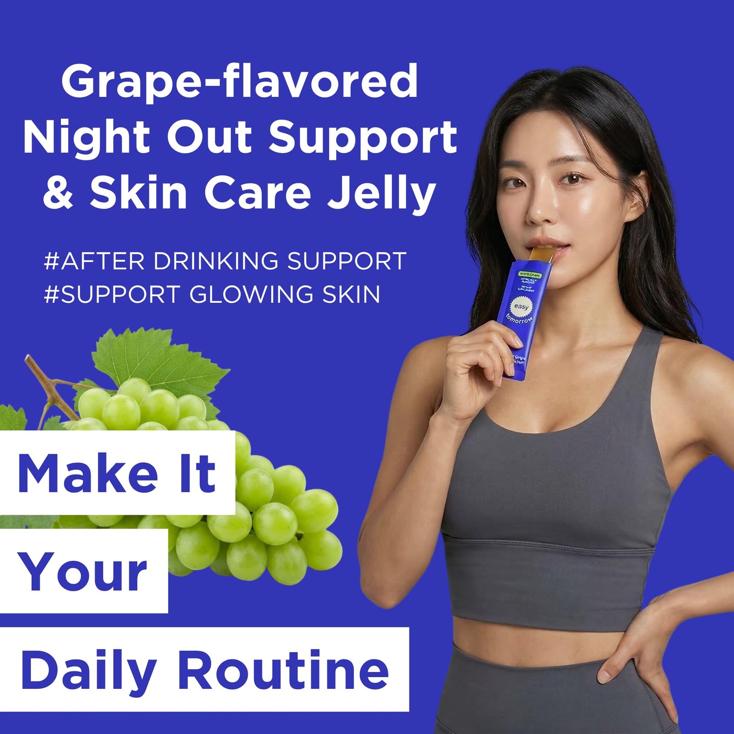 EASY TOMORROW - Natural Energy & Morning Vitality Jelly Stick - Daily Korean Skin Health Supplement & After Drinking Support with DHM & Glutathione - K-Beauty Inspired (White Grape Flavor, 20 Sticks) - dailyvitalstore