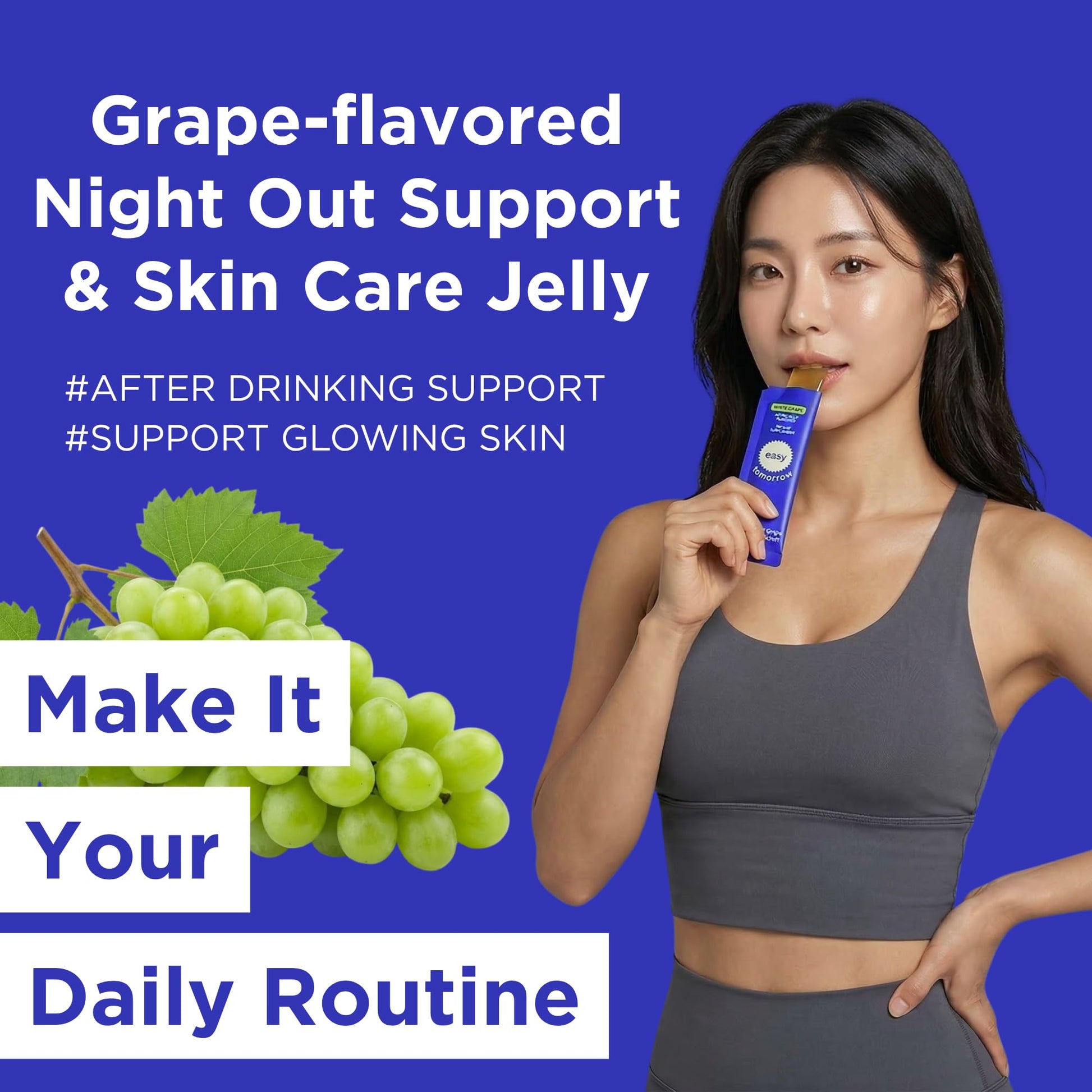 EASY TOMORROW - Natural Energy & Morning Vitality Jelly Stick - Daily Korean Skin Health Supplement & After Drinking Support with DHM & Glutathione - K-Beauty Inspired (White Grape Flavor, 20 Sticks) - dailyvitalstore