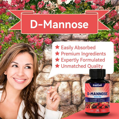 EAZGOO D-Mannose Supplement – 1000mg Capsules with Cranberry, Vitamin C, Hibiscus & Dandelion Extract, Support Urinary Health, D Mannose & Cranberry Capsules, 90 Count(Pack of 2) - dailyvitalstore