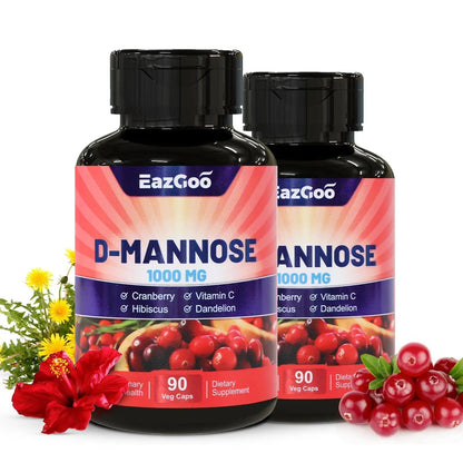 EAZGOO D-Mannose Supplement – 1000mg Capsules with Cranberry, Vitamin C, Hibiscus & Dandelion Extract, Support Urinary Health, D Mannose & Cranberry Capsules, 90 Count(Pack of 2) - dailyvitalstore