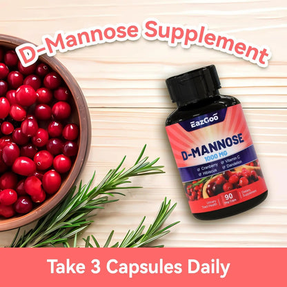 EAZGOO D-Mannose Supplement – 1000mg Capsules with Cranberry, Vitamin C, Hibiscus & Dandelion Extract, Support Urinary Health, D Mannose & Cranberry Capsules, 90 Count(Pack of 2) - dailyvitalstore