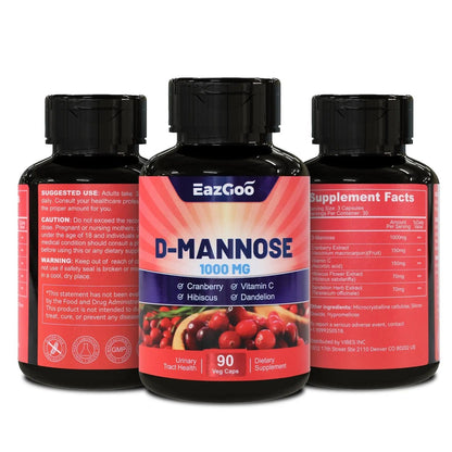 EAZGOO D-Mannose Supplement – 1000mg Capsules with Cranberry, Vitamin C, Hibiscus & Dandelion Extract, Support Urinary Health, D Mannose & Cranberry Capsules, 90 Count(Pack of 2) - dailyvitalstore