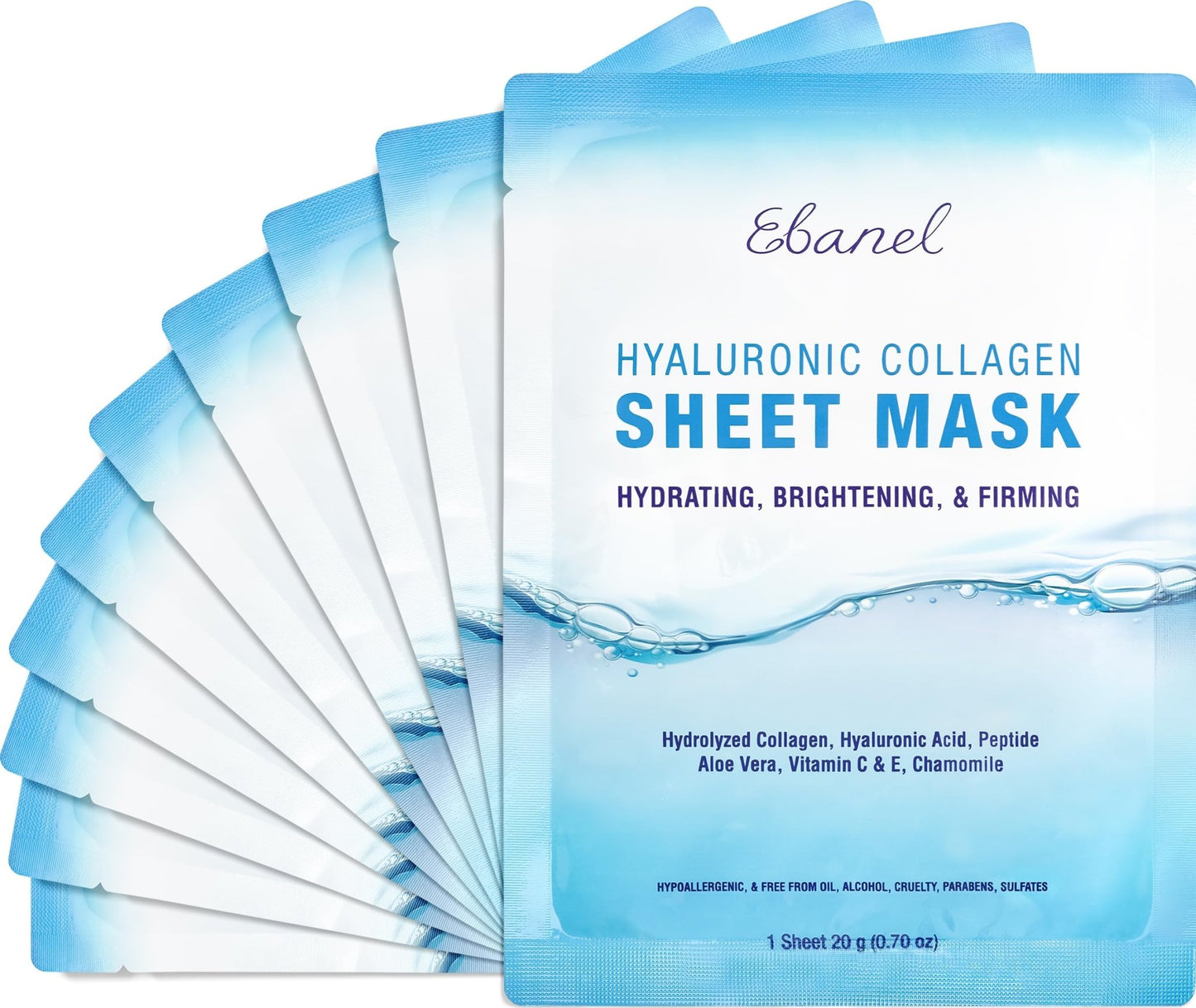 Ebanel 10 Pack Collagen Face Mask with Hyaluronic Acid, Vitamin C, Peptide, Aloe, Instant Brightening Hydrating Face Masks Skincare Korean Sheet Mask, Skin Firming, Lifting Anti Aging Facial Masks - dailyvitalstore