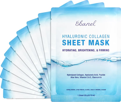 Ebanel 10 Pack Collagen Face Mask with Hyaluronic Acid, Vitamin C, Peptide, Aloe, Instant Brightening Hydrating Face Masks Skincare Korean Sheet Mask, Skin Firming, Lifting Anti Aging Facial Masks - dailyvitalstore