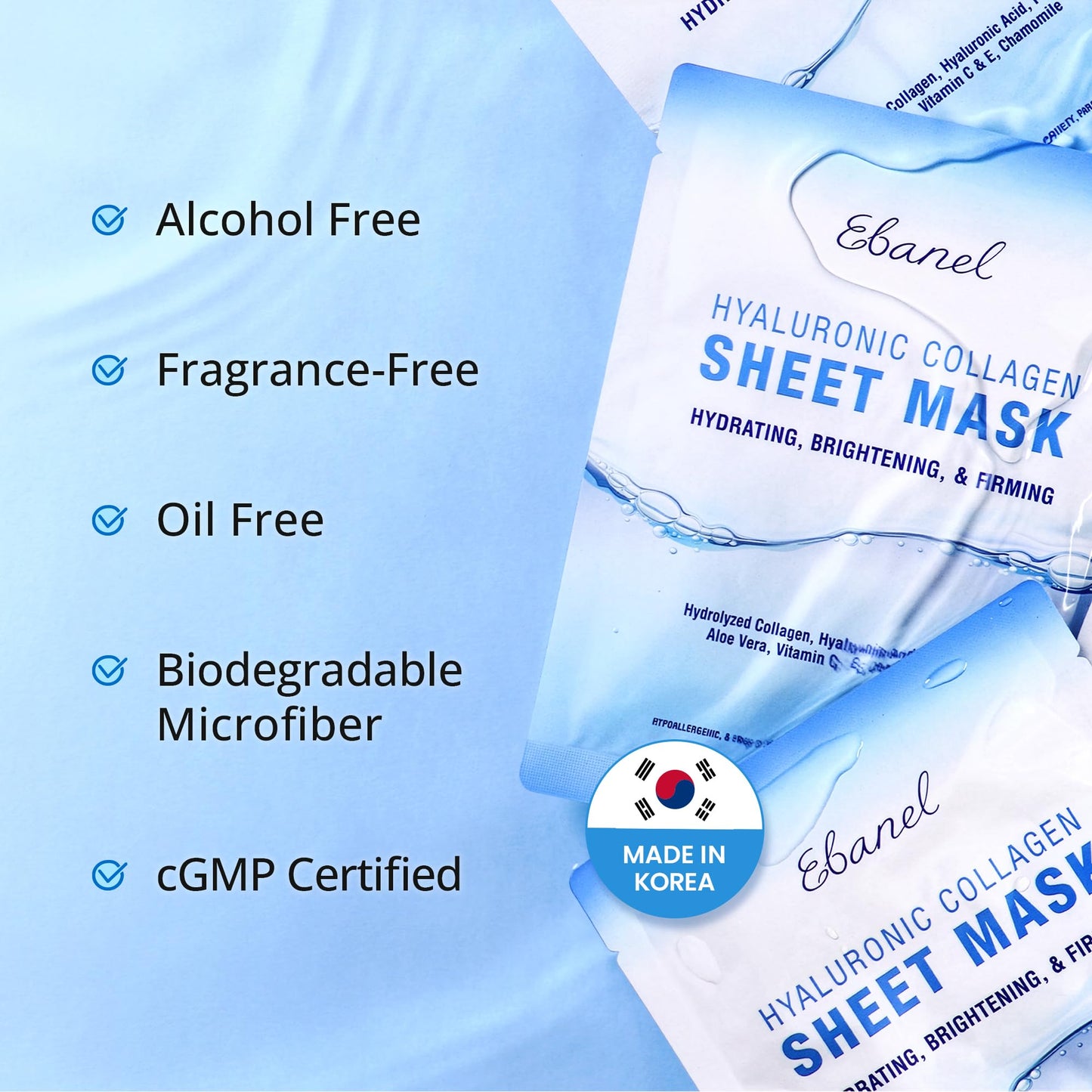 Ebanel 10 Pack Collagen Face Mask with Hyaluronic Acid, Vitamin C, Peptide, Aloe, Instant Brightening Hydrating Face Masks Skincare Korean Sheet Mask, Skin Firming, Lifting Anti Aging Facial Masks - dailyvitalstore